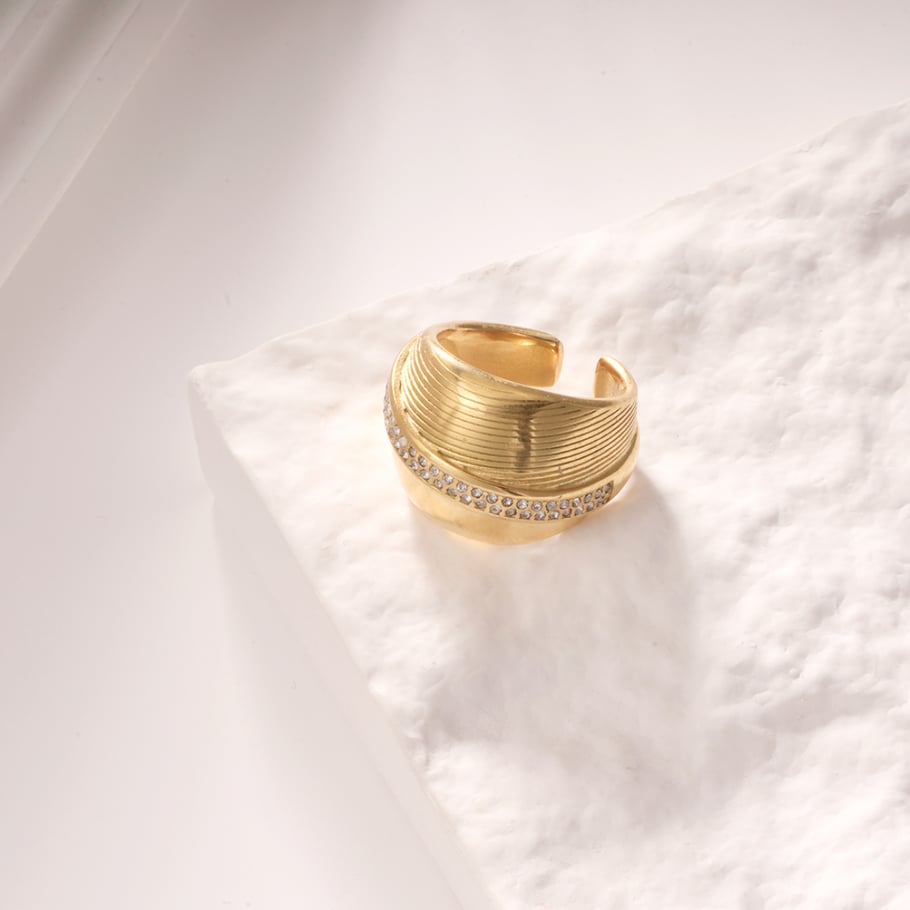 1 Stück Luxuriöse Serie Klassische geometrische Statement-Ringe aus Edelstahl in Goldfarbe Bild6
