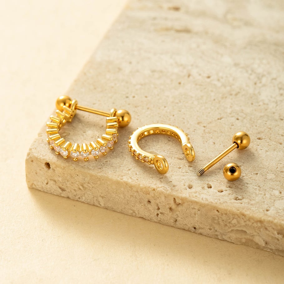 1 Piece Copper Gold Color Zircon Piercings Earring Picture3