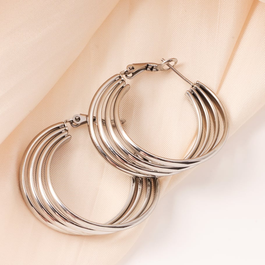 1 paire de boucles d&#39;oreilles créoles classiques en acier inoxydable couleur or pour femme, série Simple Image5