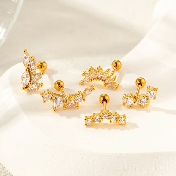1 pezzo di orecchini con zirconi color rame e oro 2