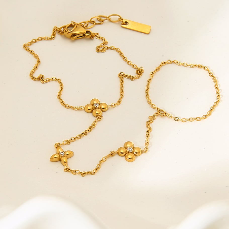 1 Stück Blumenarmband aus Edelstahl in Goldfarbe mit Fingerverbindung Bild4