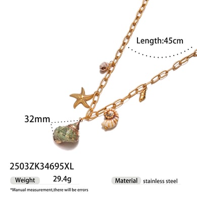 1 Stück Halsketten mit Muschelanhänger aus ozeanischem Edelstahl in Goldfarbe h5 