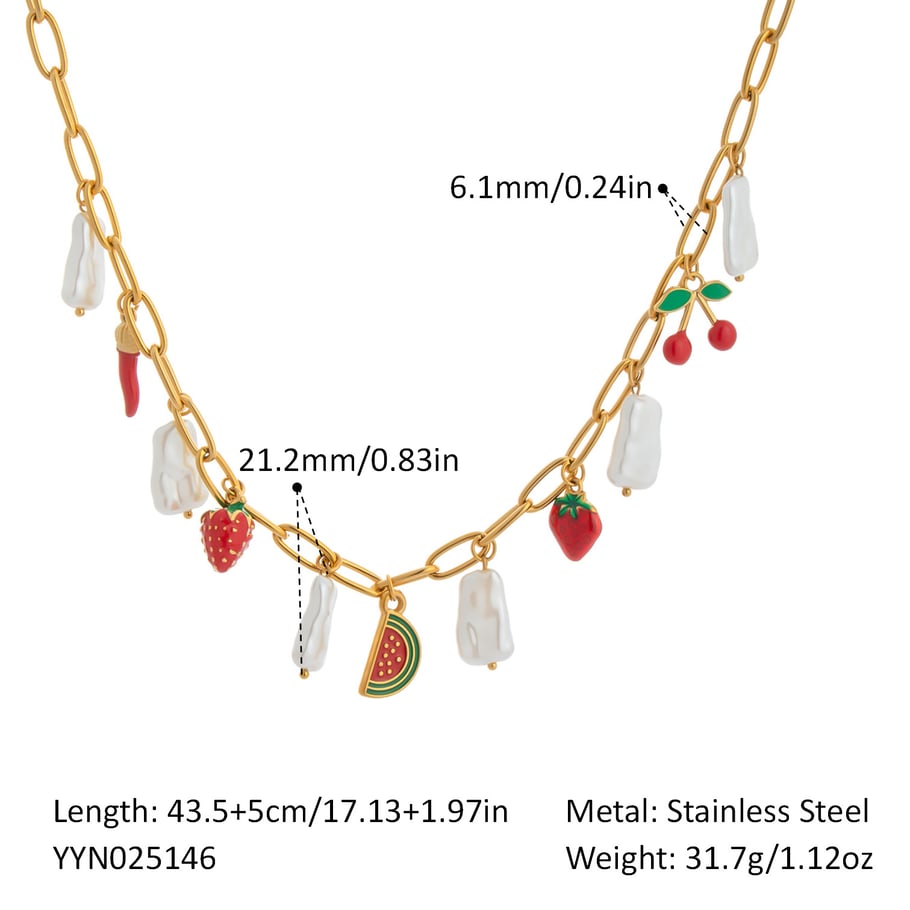 Collier avec pendentif en forme de fruit sucré en acier inoxydable couleur or, 1 pièce 