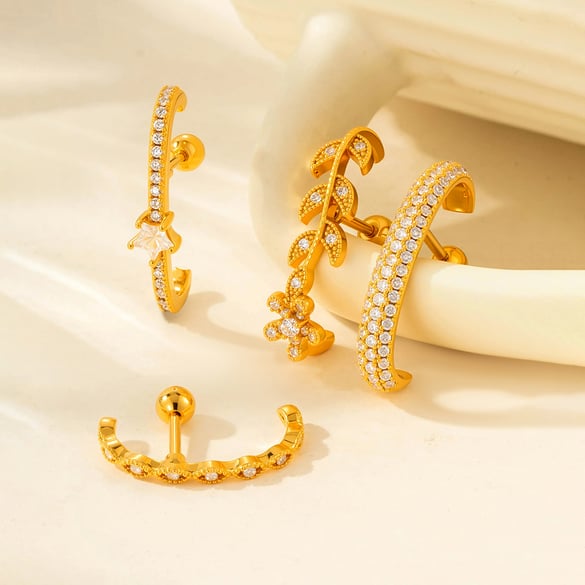 1 Pair Simple Series Simple Star Copper   Gold Color  Zircon Women's Piercings Earrings 2