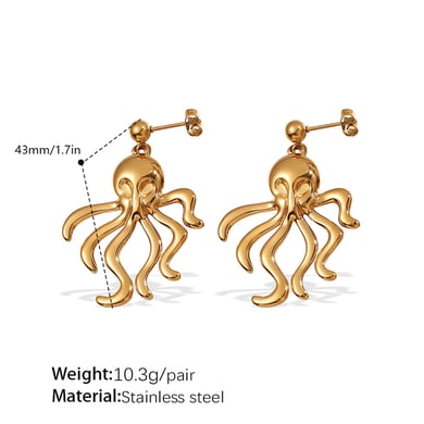 Oktopus Edelstahl Goldfarben Tropfen Ohrringe h5 