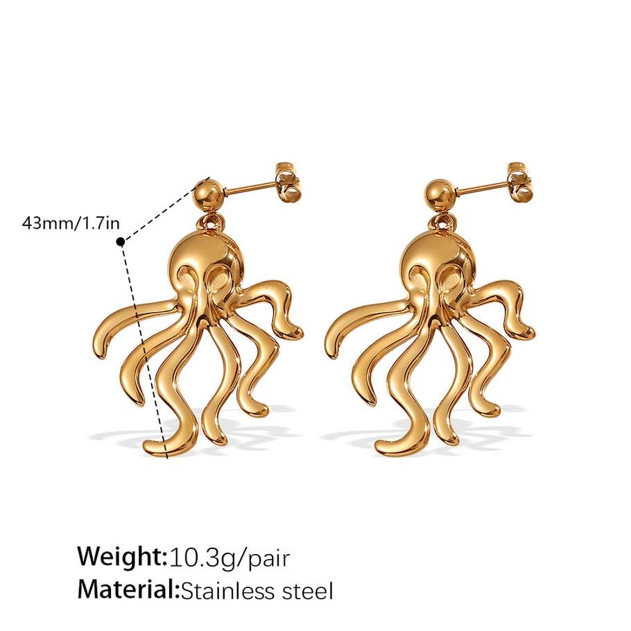 Oktopus Edelstahl Goldfarben Tropfen Ohrringe 