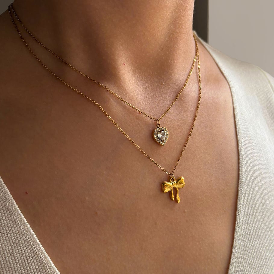 Collana con ciondolo a forma di cuore in acciaio inossidabile color oro, 1 pezzo Immagine3