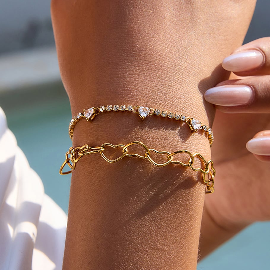 1 Piece Romantic Heart Stainless Steel Gold Color Women's Chain Bracelets Picture5