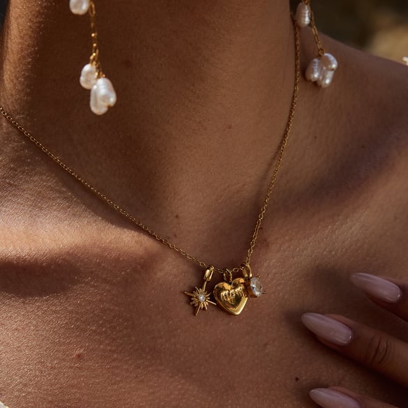 1 Piece Exquisite Heart Stainless Steel Gold Color Women's Pendant Necklaces