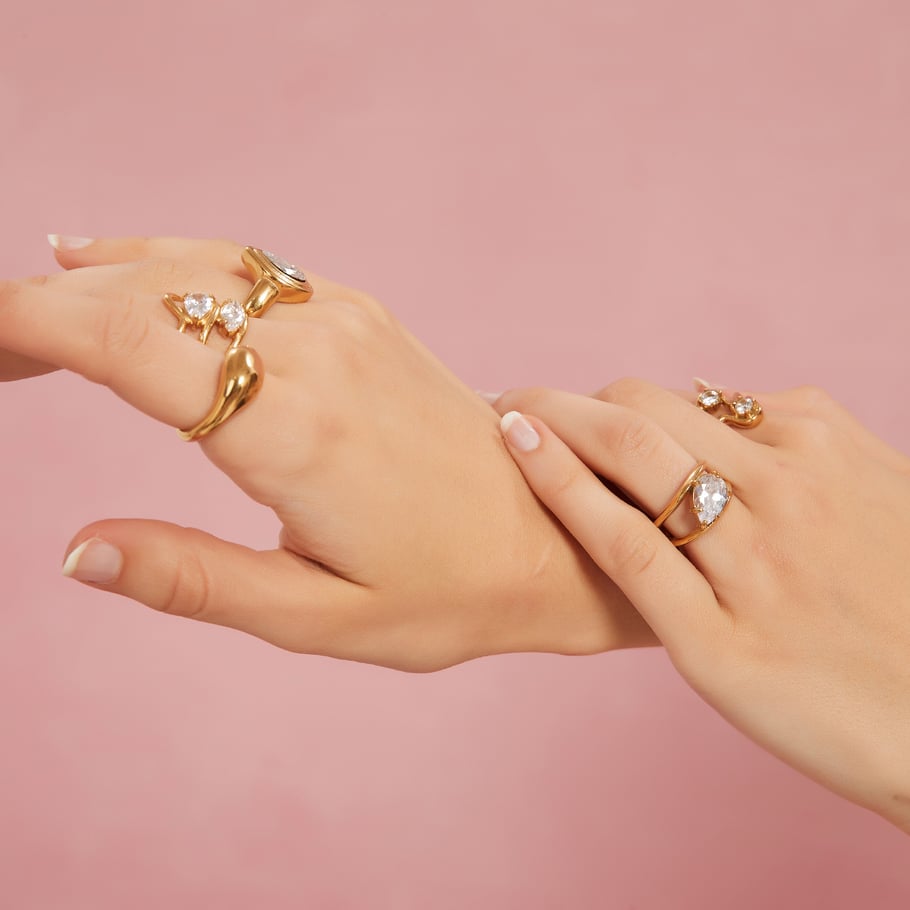 1 Piece Luxurious Series Sexy Geometric Stainless Steel Gold Color Women's Gemstone Rings h5Picture4