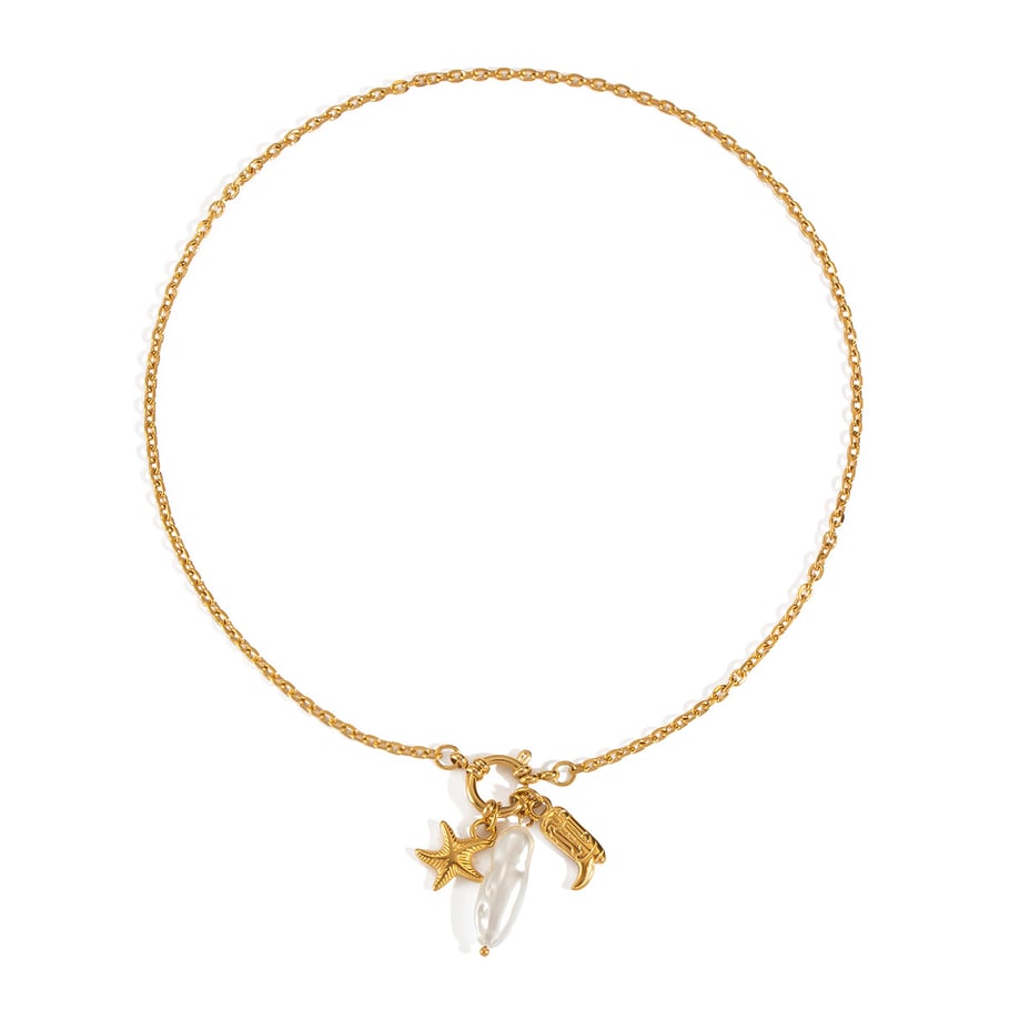 1 Piece Starfish Stainless Steel Gold Color Pearl Pendant Necklace Picture5