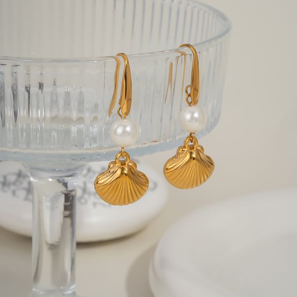 1 paire de boucles d&#39;oreilles pendantes Oceanic en acier inoxydable couleur or