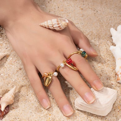 1 stuk Oceanic roestvrij staal goudkleurige statement ringen h5 Afbeelding4