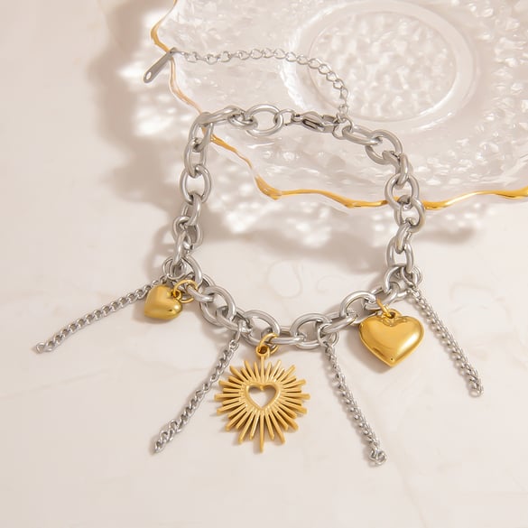 1 Piece Heart Stainless Steel Mixed Color Charm Bracelet