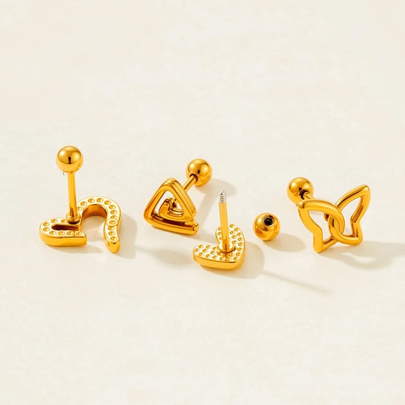 1 pezzo di orecchini piercing in acciaio inossidabile color oro 2