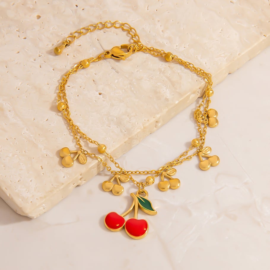 1 Piece Cherry Stainless Steel Gold Color Charm Bracelet Picture3