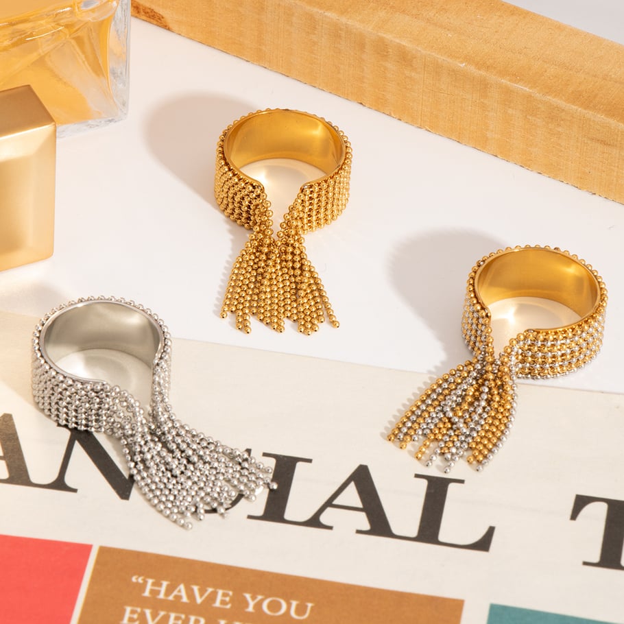 1 anello con nappa in acciaio inossidabile color oro Immagine4