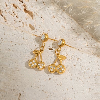 1 Pair Cherry Stainless Steel Gold Color Drop Earrings h5 Picture4