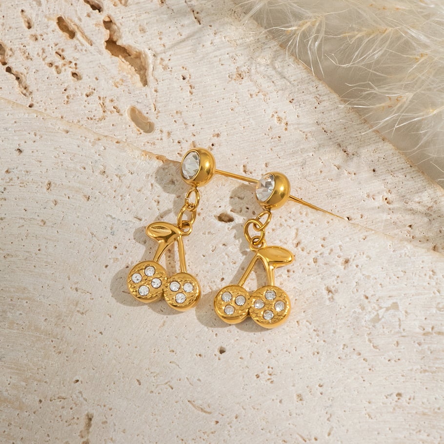 1 Pair Cherry Stainless Steel Gold Color Drop Earrings Picture4
