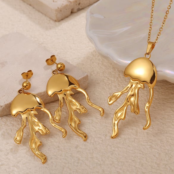 Octopus Stainless Steel Gold Color Drop Earrings