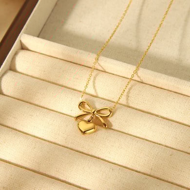 Collares colgantes de acero inoxidable color dorado con forma de corazón para mujer h5 Imagen2