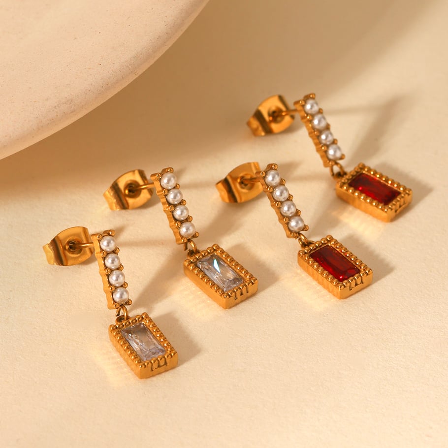 Daily Tassel Stainless Steel Gold Color Zircon Women's Stud Earrings Picture6