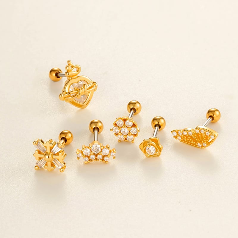 1 Piece Elegant Flower Copper Gold Color Zircon Women's Piercings Earrings Picture4