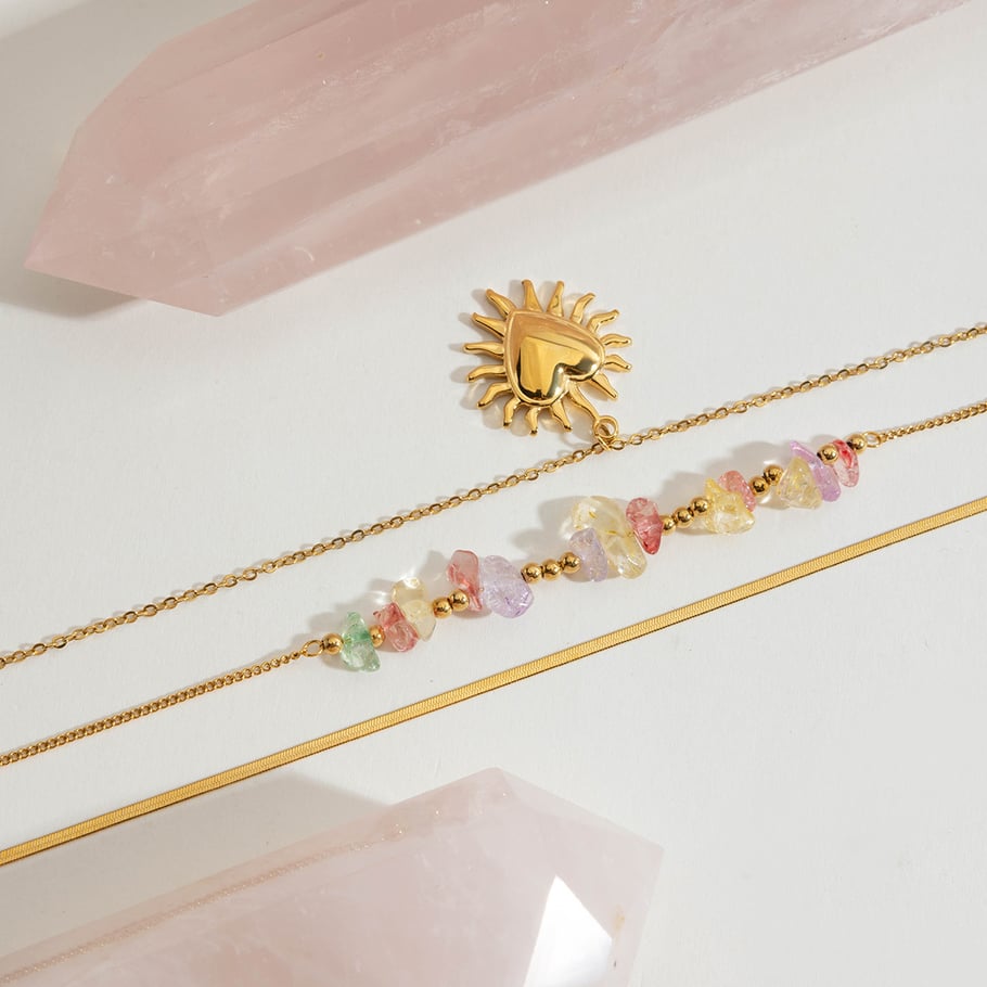 1 Piece Elegant Sun Stainless Steel Gold Color Women's Layered Necklaces h5Picture6