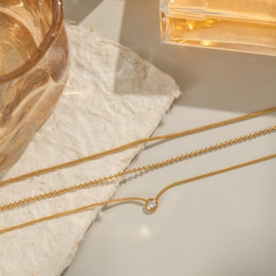 Collana a strati in zircone color oro, 1 pezzo, semplice, in acciaio inossidabile h5 Immagine2