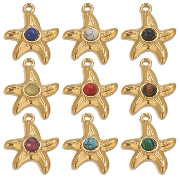 1 Piece DIY Starfish Natural Stone Stainless Steel Women's Pendants 2