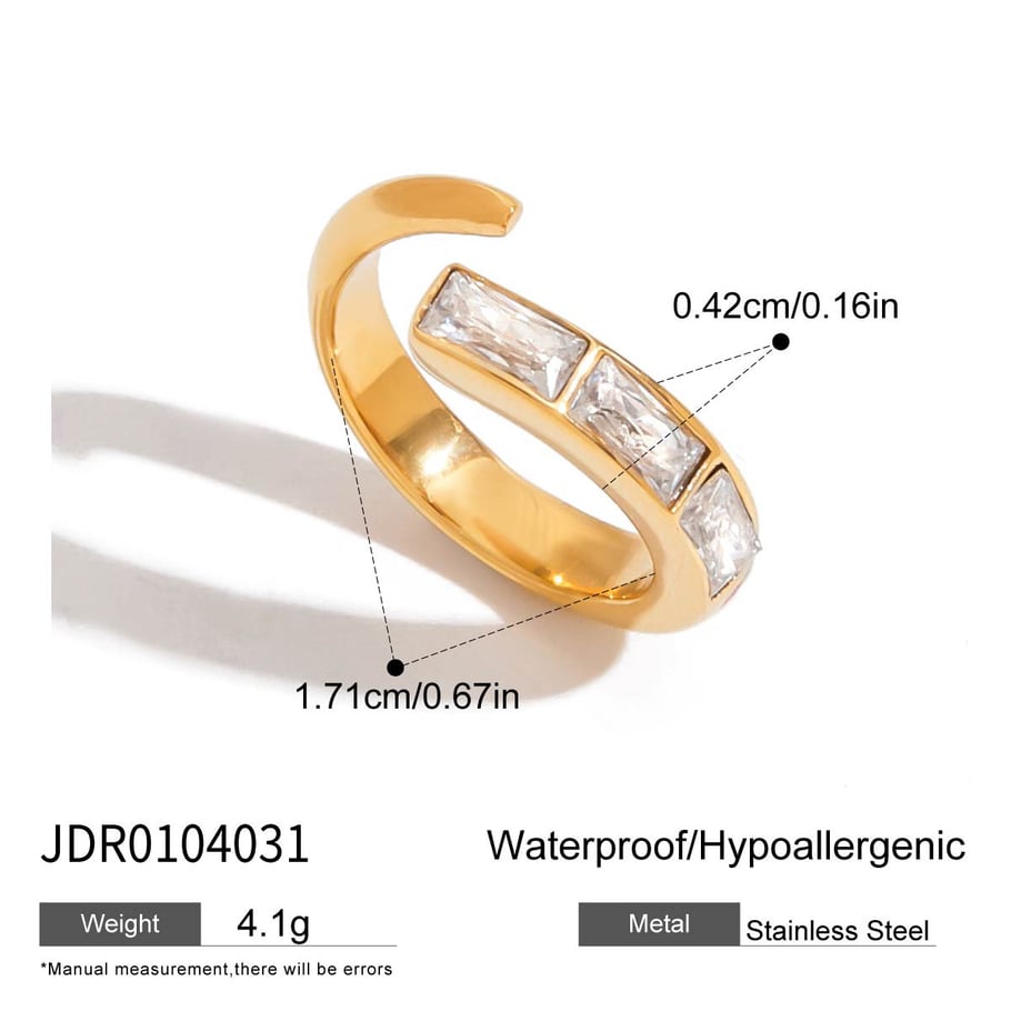 Bague géométrique rétro en acier inoxydable couleur or pour femme, 1 pièce, avec pierres précieuses Image2