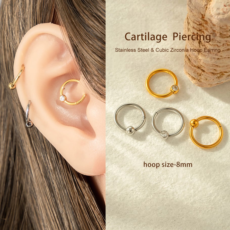 1 Piece Stainless Steel Gold Color Zircon Piercings Earring Picture4