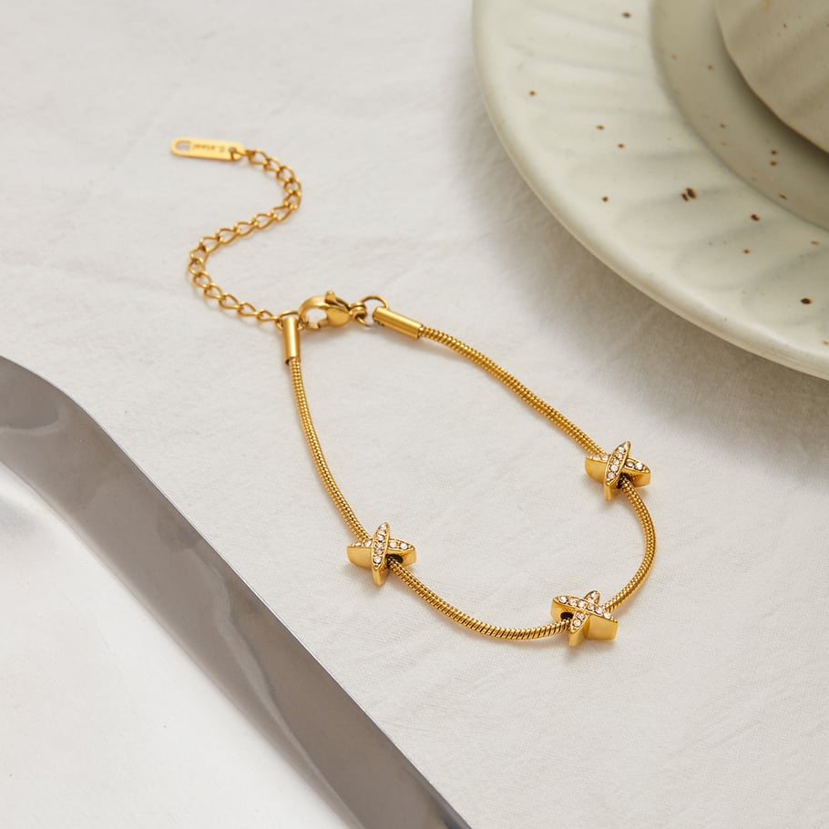 Bracelet chaîne pour femme en acier inoxydable couleur or avec étoile, 1 pièce Image5