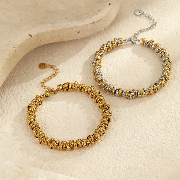 Lässige geometrische Edelstahl-Kettenarmbänder in Goldfarbe für Damen