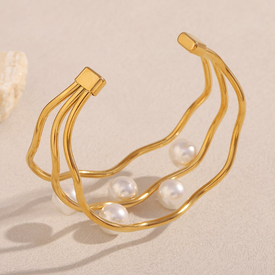 1 par de pulseras de acero inoxidable de color sólido elegantes de serie simple para mujer Imagen3