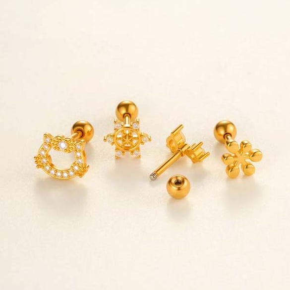 1 Piece Cat Shape Copper Gold Color Zircon Women's Piercings Earrings