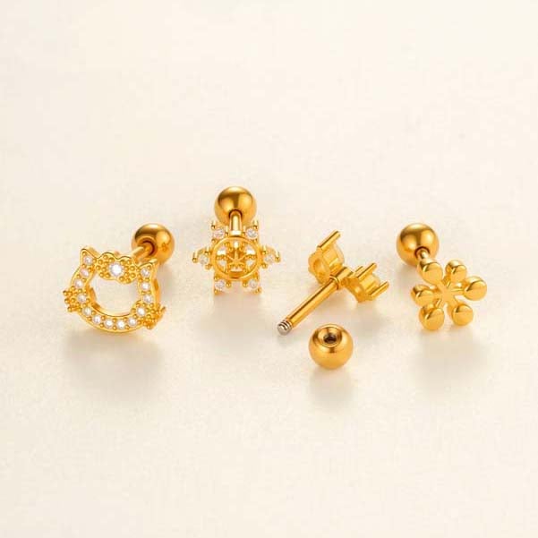 1 Piece Cat Shape Copper Gold Color Zircon Women's Piercings Earrings Picture3