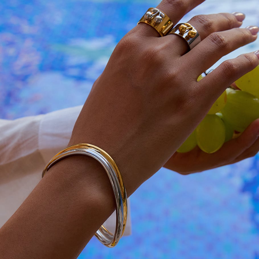 1 brazalete clásico irregular de acero inoxidable para mujer Imagen5
