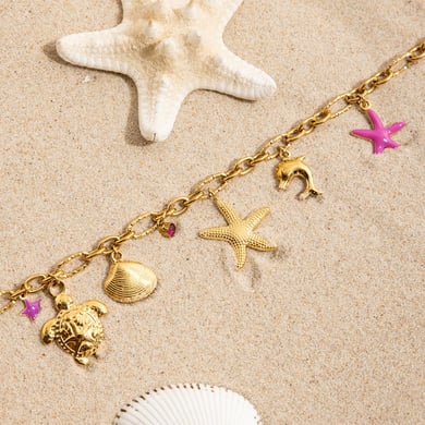 Collier avec pendentif en acier inoxydable doré pour femme, motif organisme marin, 1 pièce h5 Image9