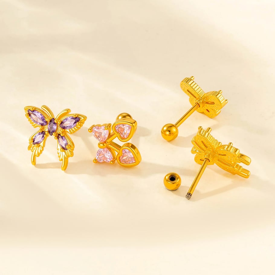 Pendientes de mariposa de acero y titanio con circonitas para mujer (1 unidad) Imagen3