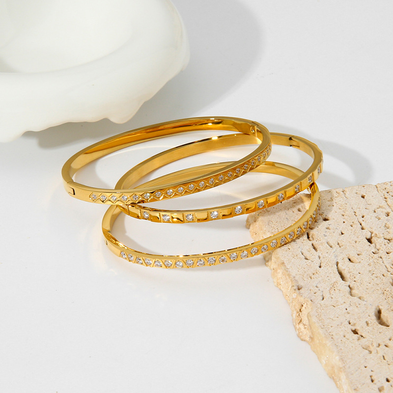 Bracelets pour femme en acier inoxydable couleur or, série Simple, motif géométrique classique Image3