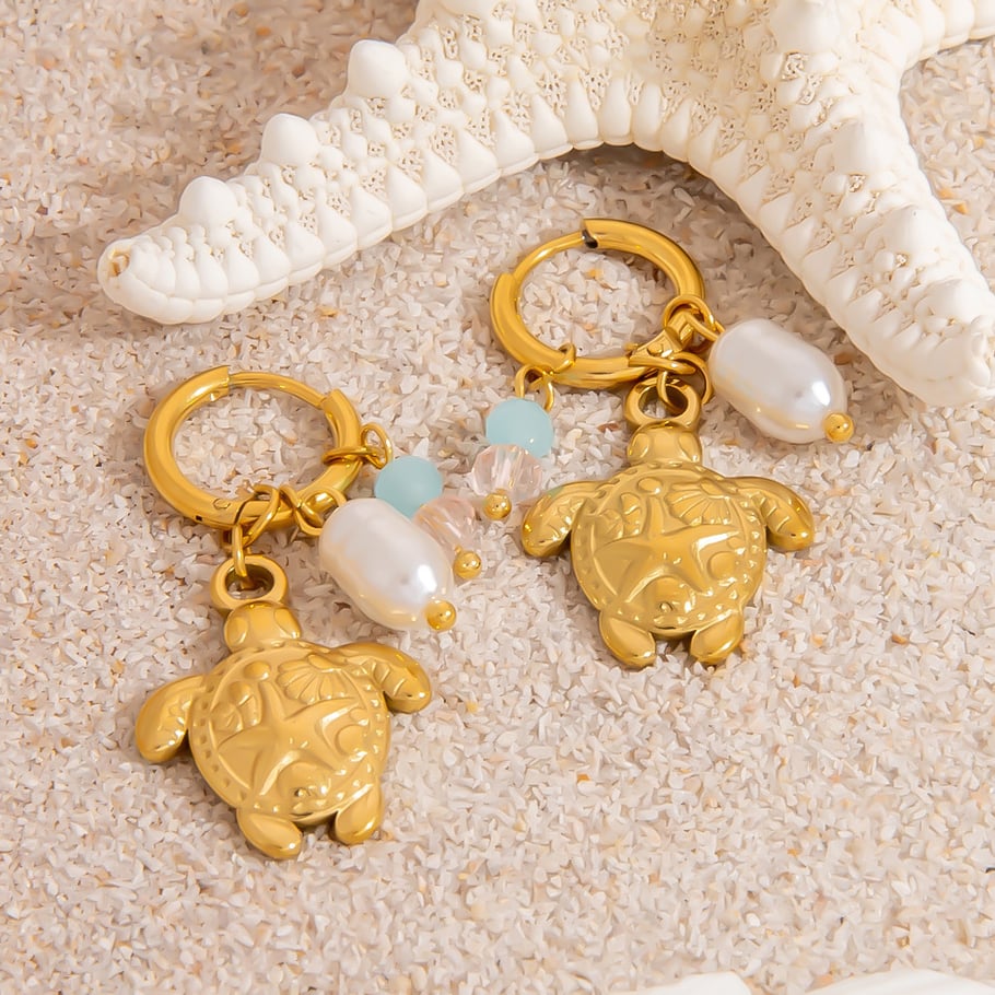 1 paio di orecchini pendenti color oro in acciaio inossidabile Oceanic Immagine4
