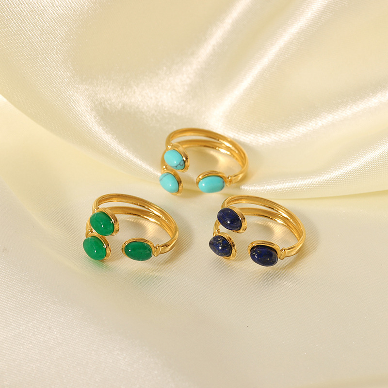 1 anello regolabile in acciaio inossidabile color oro con pietra naturale Immagine4