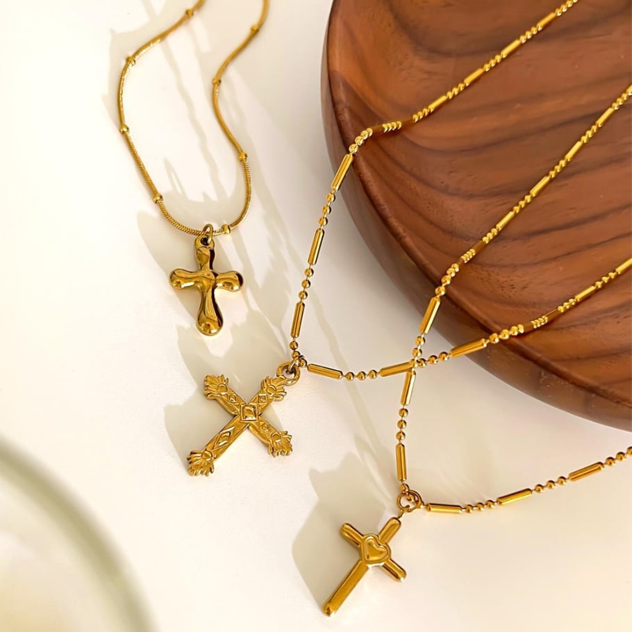 1 stuk kruis roestvrij staal goudkleurige hanger ketting Afbeelding4