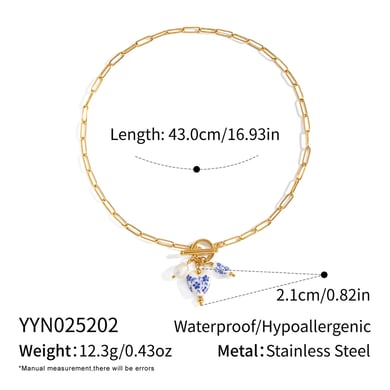 1 Piece Ceramic Flower Stainless Steel Gold Color Pendant Necklace h5 