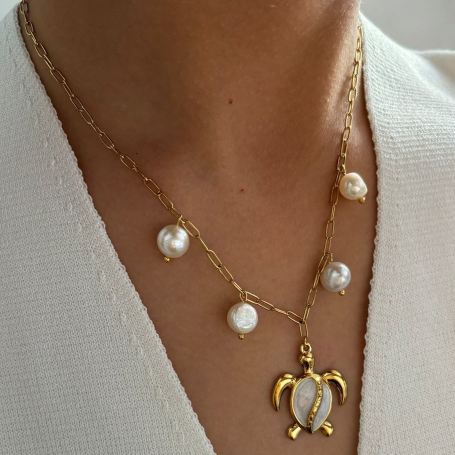 1 stuk schildpad roestvrijstalen goudkleurige hangerketting Afbeelding3