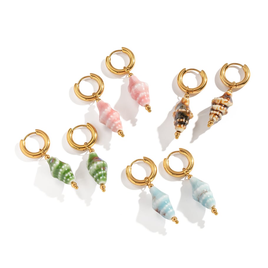 1 paio di orecchini pendenti in acciaio inossidabile color oro con conchiglia in ceramica Immagine5