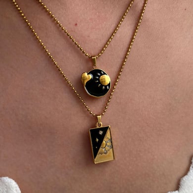 1 Stück Emaille Tarot Edelstahl Gold Farbe Anhänger Halskette h5 Bild2
