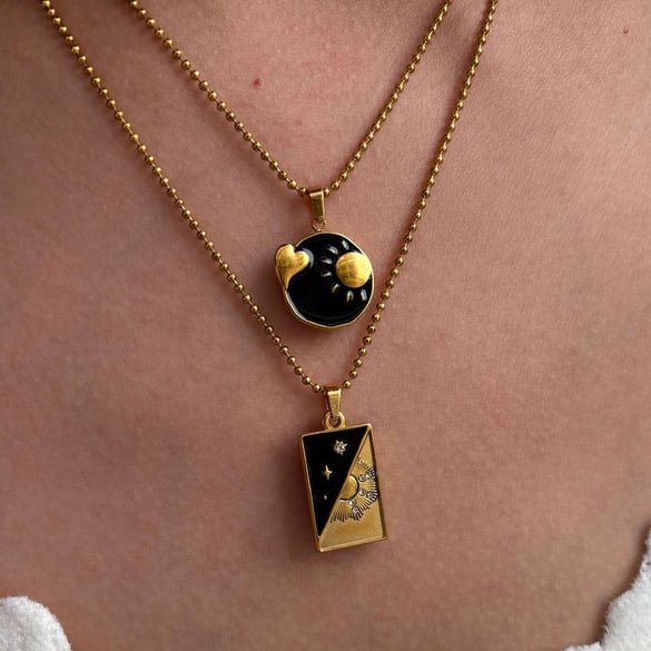 1 Piece Enamel Tarot Stainless Steel Gold Color Pendant Necklace