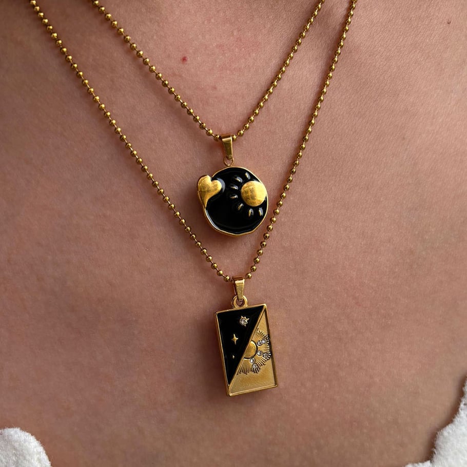 1 Stück Emaille Tarot Edelstahl Gold Farbe Anhänger Halskette Bild2